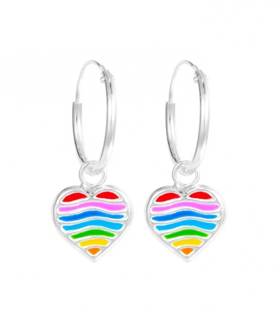 Aro Plata con Corazon Arcoiris Orgullo (8mm) Precio Par 12mm