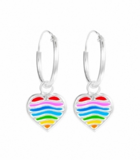 Aro Plata con Corazon Arcoiris Orgullo (8mm) Precio Par 12mm