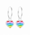 Aro Plata con Corazon Arcoiris Orgullo (8mm) Precio Par 12mm