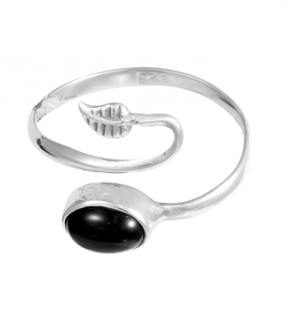 Anillo Plata Piedra Hoja Ajustable