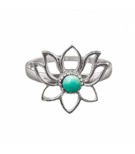 Anillo Plata Flor Loto Turquesa
