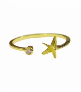 Anillo Plata Estrella y Circonita Bañado