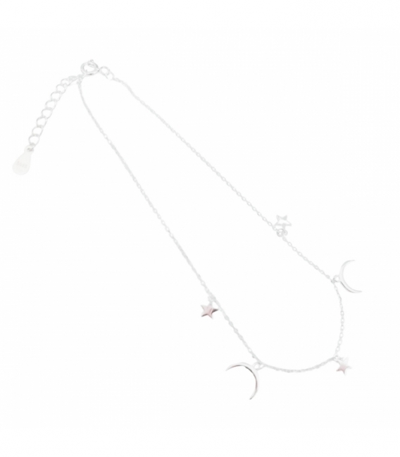 Tobillera Plata Estrellas Lunas 22+2,5cm