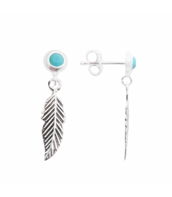 Pendiente Plata Pluma con Piedra