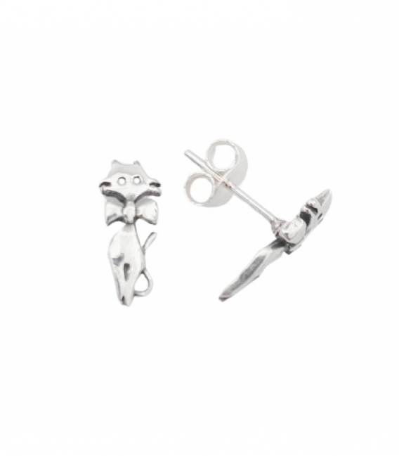 Boucles d'oreilles Argent Chat avec Noeud Papillon 13mm Prix Paire