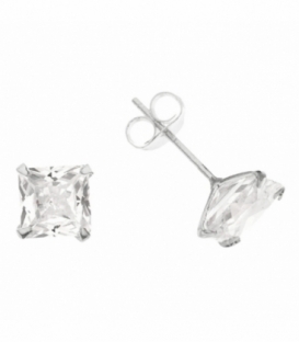 Pendiente Plata Brillante Cuadrado Engarzado. Precio par