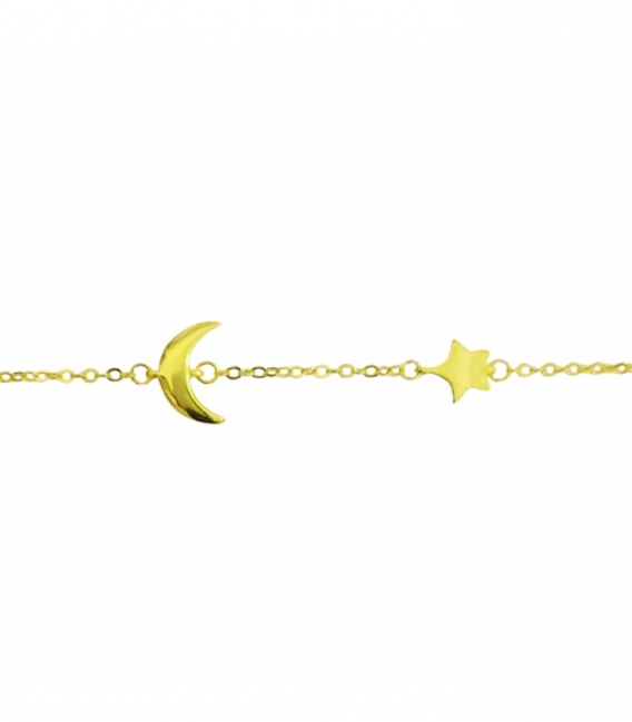 Bracelet Argent Lune et Étoile 15,5+3cm Recouvert