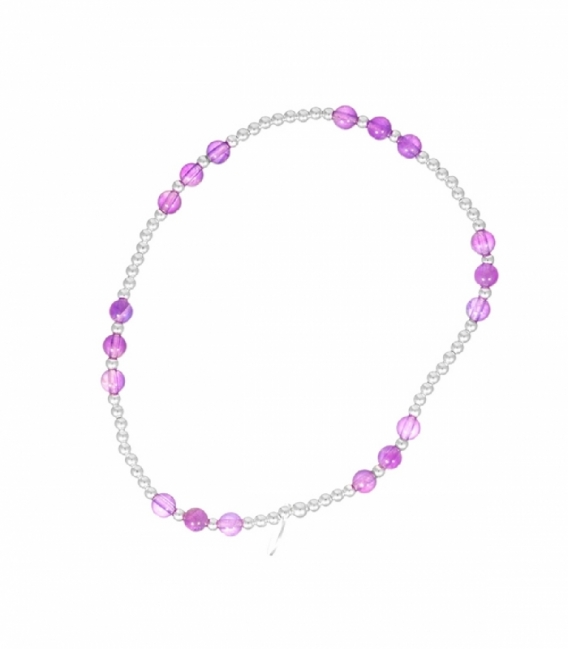 Pulsera Plata Bolas Elastica Amatista