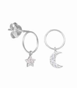 Pendiente Plata Circulo con Estrella y Luna Precio Par