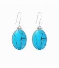 Boucle d'oreille Argent Ovale Turquoise 27mm. Prix Paire