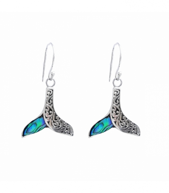 Boucle d'oreille Argent Queue Baleine Abalone. Prix Paire