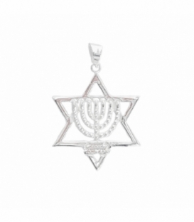 Colgante Plata Menorá Estrella David 30mm