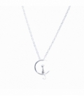 Collier Argent Lune Chat 40+5cm