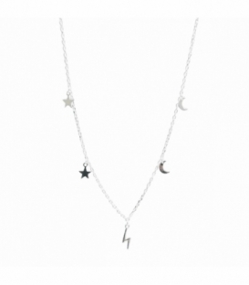 Gargantilla Plata Lunas, Estrellas y Rayo 40+3cm