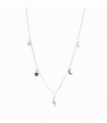 Gargantilla Plata Lunas, Estrellas y Rayo 40+3cm