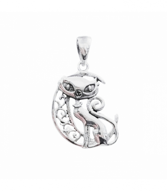 Colgante Plata Gato en Luna 23mm