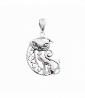 Colgante Plata Gato en Luna 23mm