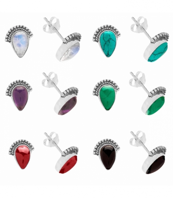 Pendiente Plata Piedras 9X11mm. Precio par