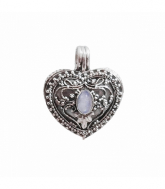Pendentif Argent Boîte à Souhaits Coeur Pierre de Lune