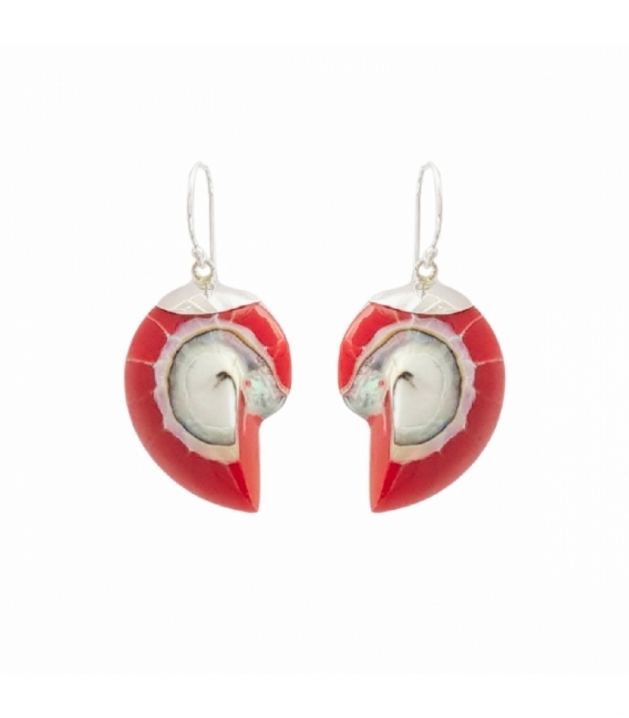 Boucle d'oreille Argent Nautilus Rouge 27mm Prix Paire