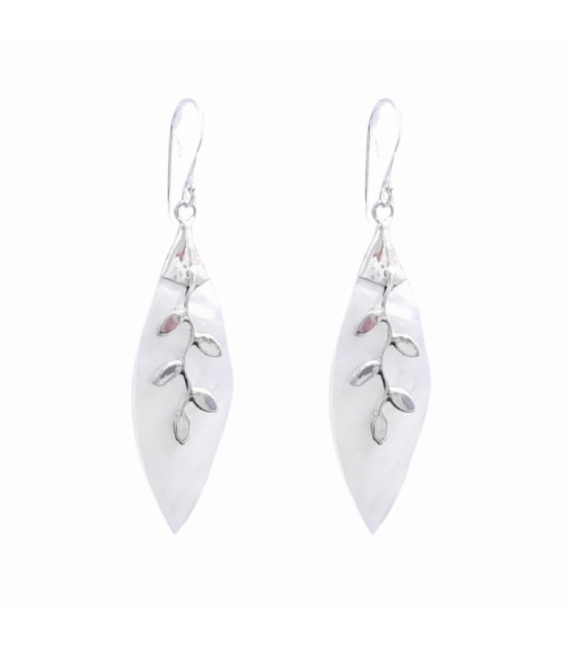 Pendiente Plata Hojas Nacar Filigrana 43mm Precio Par