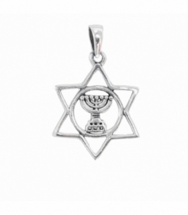 Colgante Plata Estrella David Menorah 19mm