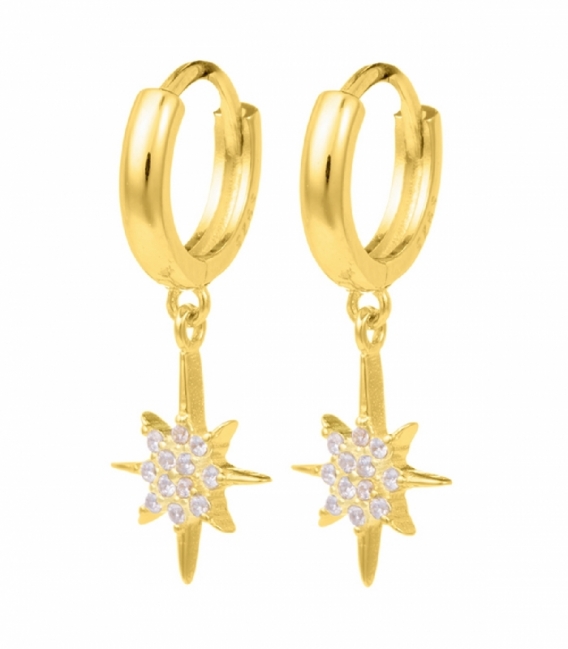Aro Plata con Estrella y Circonitas 11mm Bañado Precio Par