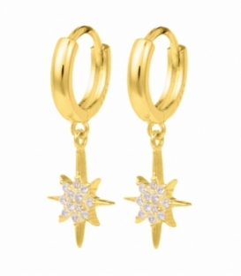 Aro Plata con Estrella y Circonitas 11mm Bañado Precio Par