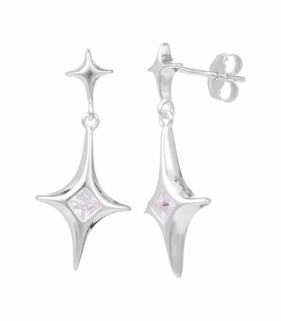 Boucle D'oreille Argent Étoiles Zircon 27mm Prix Paire