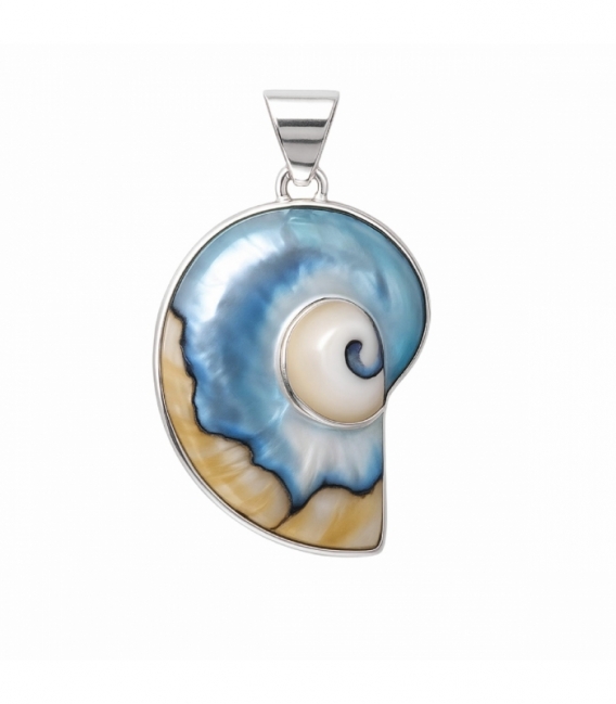 Colgante Plata Nautilus Amarillo Perla 32mm
