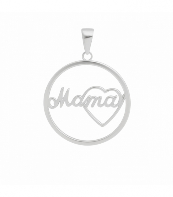 Pendentif Argent Cœur Mama Rhodium Ø20mm