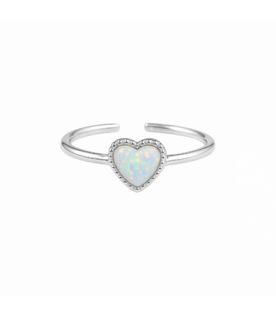 Anillo Plata Corazon Opalo Blanco