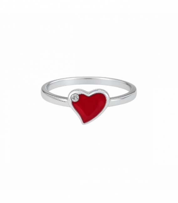 Bague Argent Cœur Zirconium Rhodium