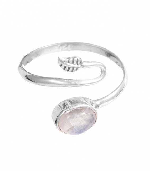 Anillo Plata Piedra Hoja Ajustable