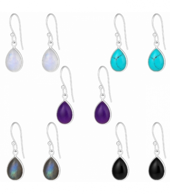 Pendiente Plata Minerales Lagrima 12mm Precio par