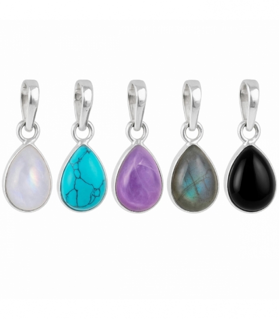 Colgante Plata Lagrima Piedra 12mm