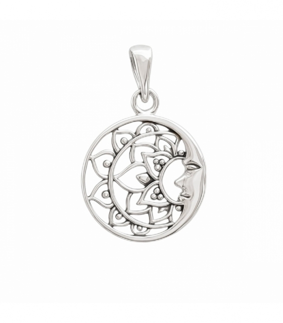 Colgante Plata Luna Mandala Ø20mm