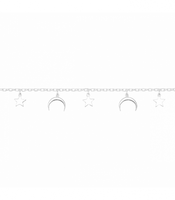 Pulsera Plata Estrellas Luna Invertida 16+3cm