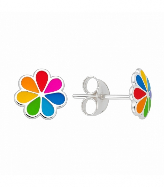 Pendiente Plata Flor Arcoiris. Precio Par