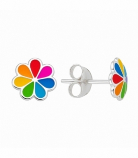 Pendiente Plata Flor Arcoiris. Precio Par