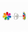 Pendiente Plata Flor Arcoiris. Precio Par