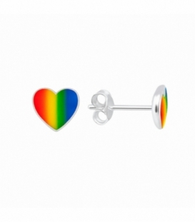 Pendiente Plata Corazon Arcoiris Precio Par