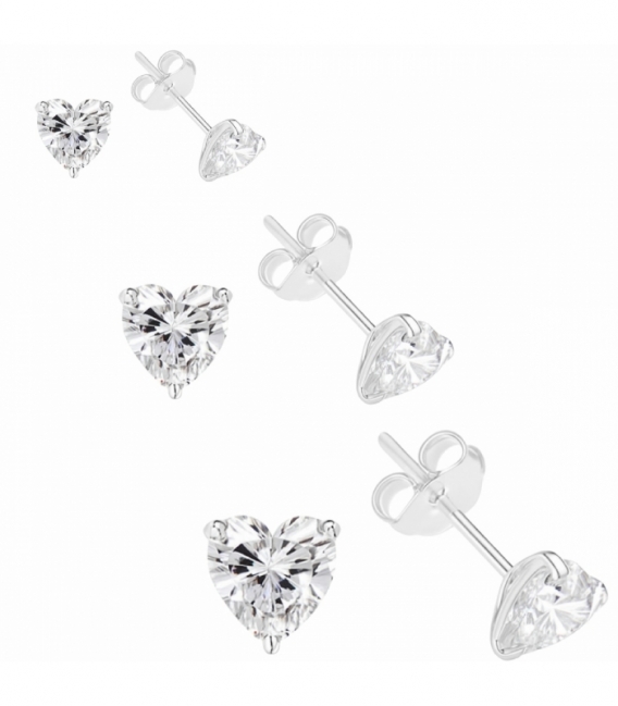 Pendiente Plata Circonita Corazon 3mm. Precio par