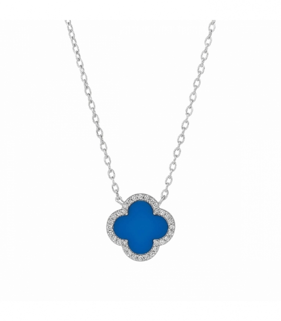 Collier Argent Email Turquoise 40+3cm