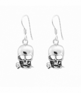 Boucles d'oreilles Argent Tête de Mort Rose 13.5mm Prix Paire