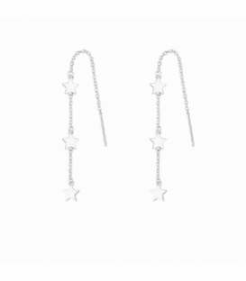 Pendiente Plata Cadena 3 Estrellas. Precio Par