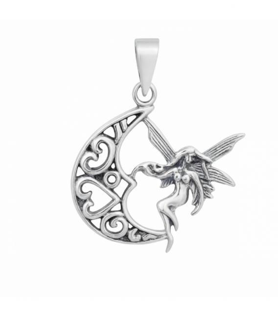Pendentif Argent Fée Sur Une Lune 27mm