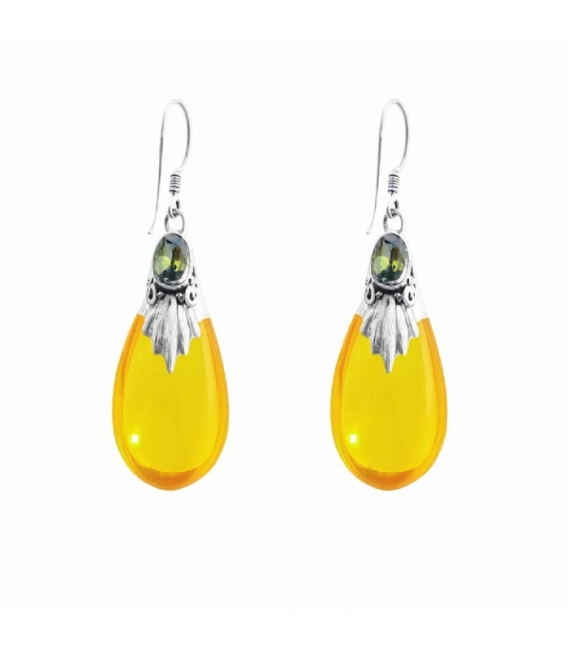 Pendiente Plata Cristal Naranja Peridoto 31mm Precio Par