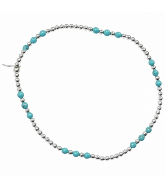 Pulsera Plata Bolas Elastica Turquesa