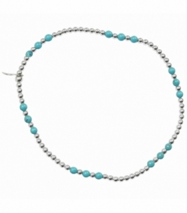 Pulsera Plata Bolas Elastica Turquesa